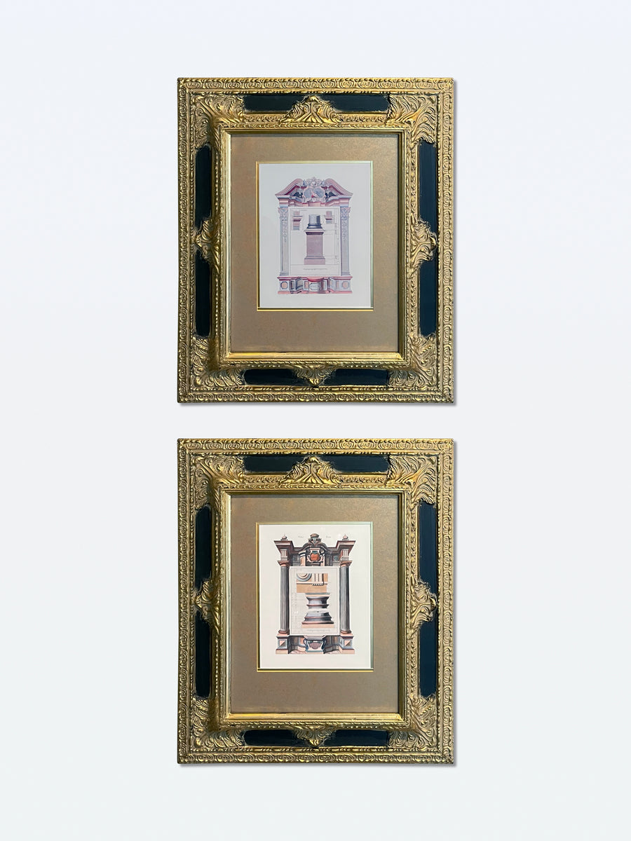 Framed Architectural Prints with Gold Detail on the Frames Upper